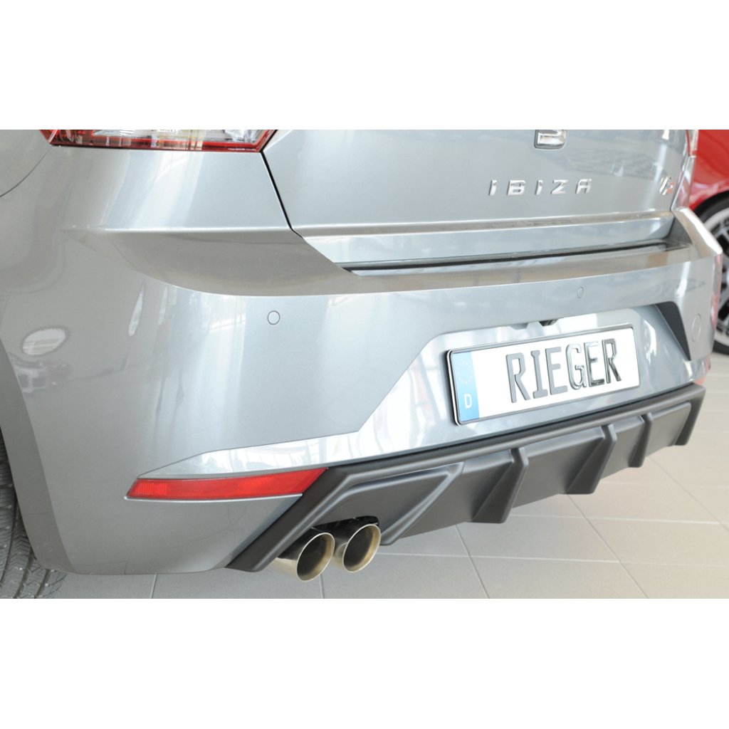 Rieger vložka zadního nárazníku pro Seat Ibiza KJ 5-dvéř., plast ABS bez povrchové úpravy, pro dvojitou koncovku vlevo 2x76 mm