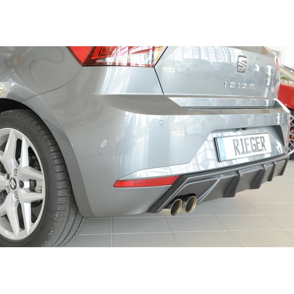 Rieger vložka zadního nárazníku pro Seat Ibiza KJ 5-dvéř., plast ABS bez povrchové úpravy, pro dvojitou koncovku vlevo 2x76 mm