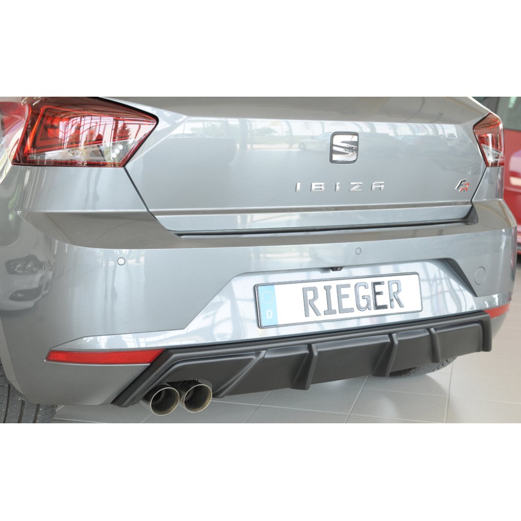 Rieger vložka zadního nárazníku pro Seat Ibiza KJ 5-dvéř., plast ABS bez povrchové úpravy, pro dvojitou koncovku vlevo 2x76 mm