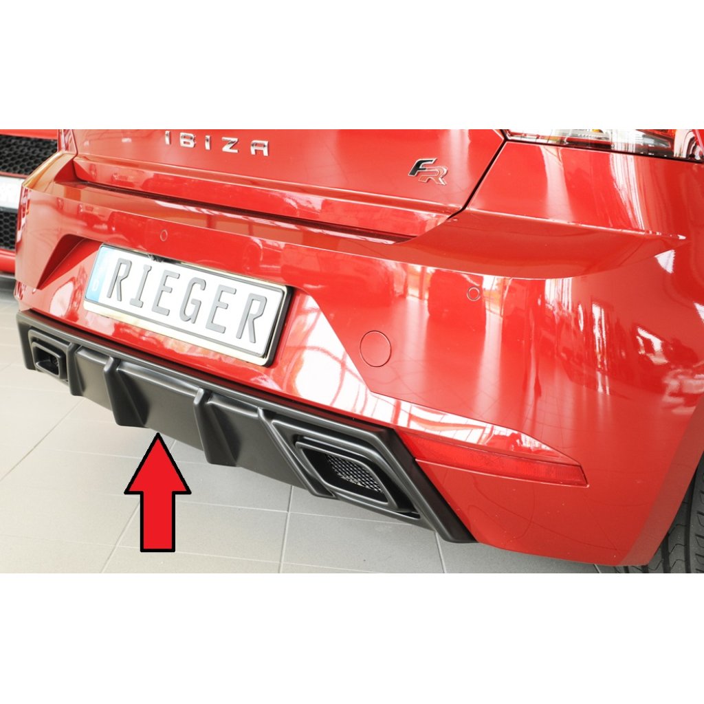 Rieger vložka zadního nárazníku pro Seat Ibiza KJ 5-dvéř., plast ABS bez povrchové úpravy, pro orig. výfukový systém