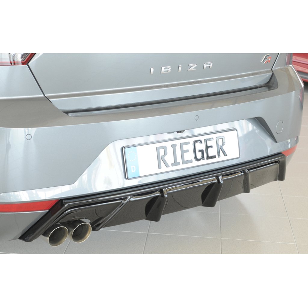 Rieger vložka zadního nárazníku pro Seat Ibiza KJ 5-dvéř., plast ABS lakovaný do černé lesklé barvy, pro dvojitou koncovku vlevo 2x76 mm