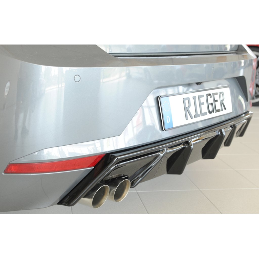 Rieger vložka zadního nárazníku pro Seat Ibiza KJ 5-dvéř., plast ABS lakovaný do černé lesklé barvy, pro dvojitou koncovku vlevo 2x76 mm