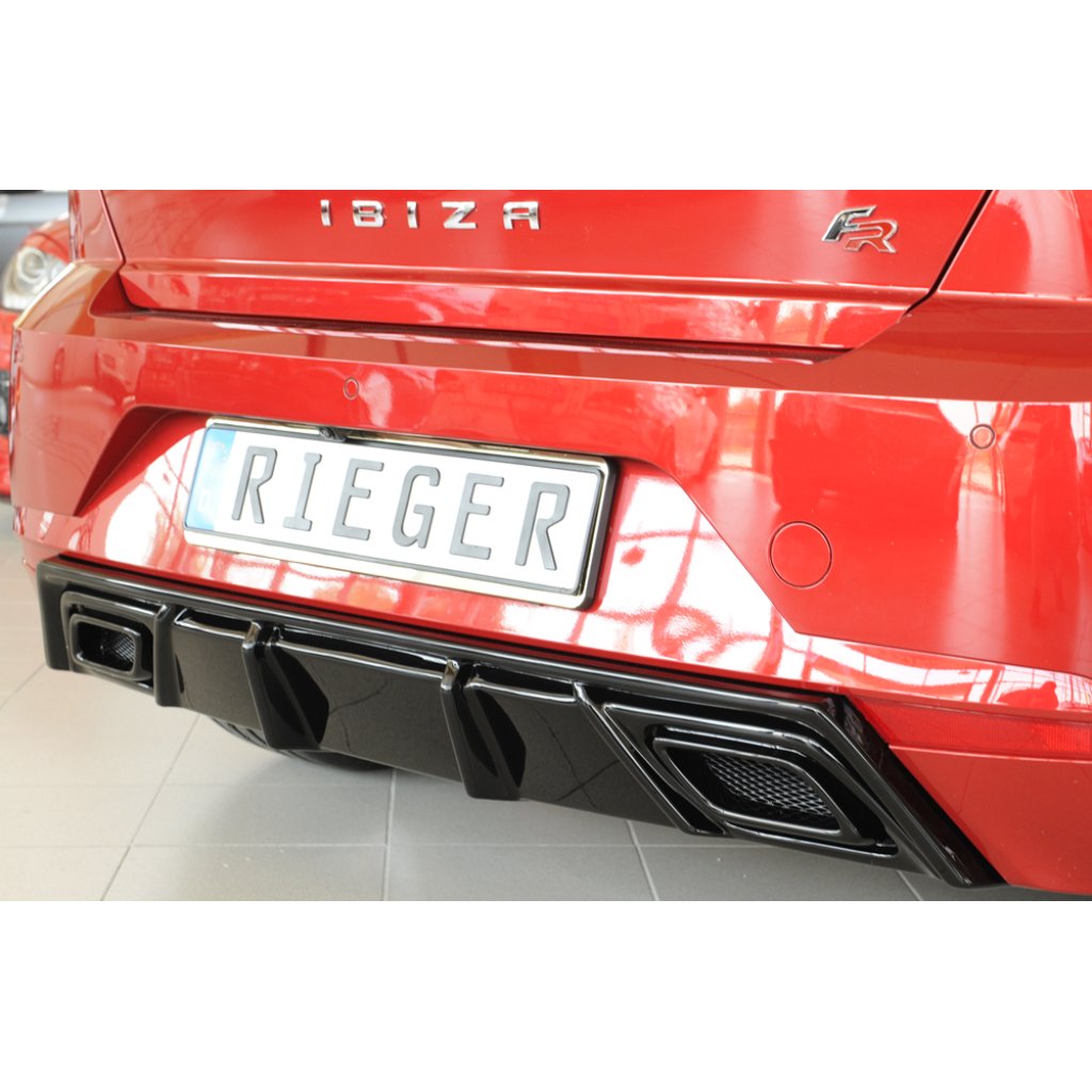 Rieger vložka zadního nárazníku pro Seat Ibiza KJ 5-dvéř., plast ABS lakovaný do černé lesklé barvy, pro orig. výfukový systém