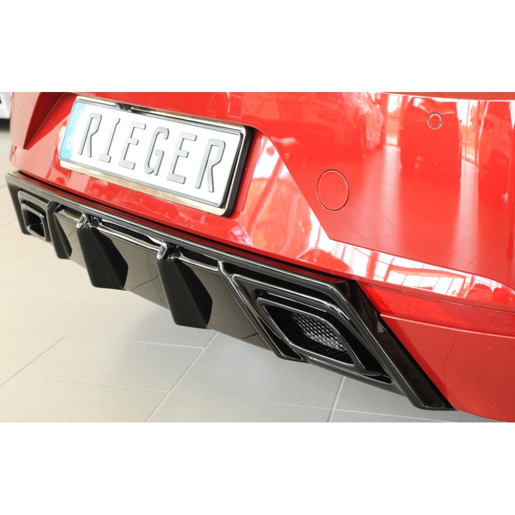 Rieger vložka zadního nárazníku pro Seat Ibiza KJ 5-dvéř., plast ABS lakovaný do černé lesklé barvy, pro orig. výfukový systém