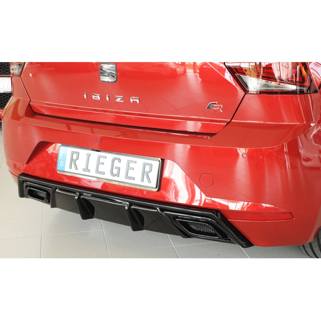 Rieger vložka zadního nárazníku pro Seat Ibiza KJ 5-dvéř., plast ABS lakovaný do černé lesklé barvy, pro orig. výfukový systém