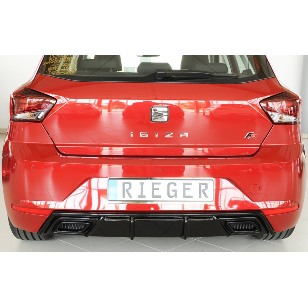 Rieger vložka zadního nárazníku pro Seat Ibiza KJ 5-dvéř., plast ABS lakovaný do černé lesklé barvy, pro orig. výfukový systém
