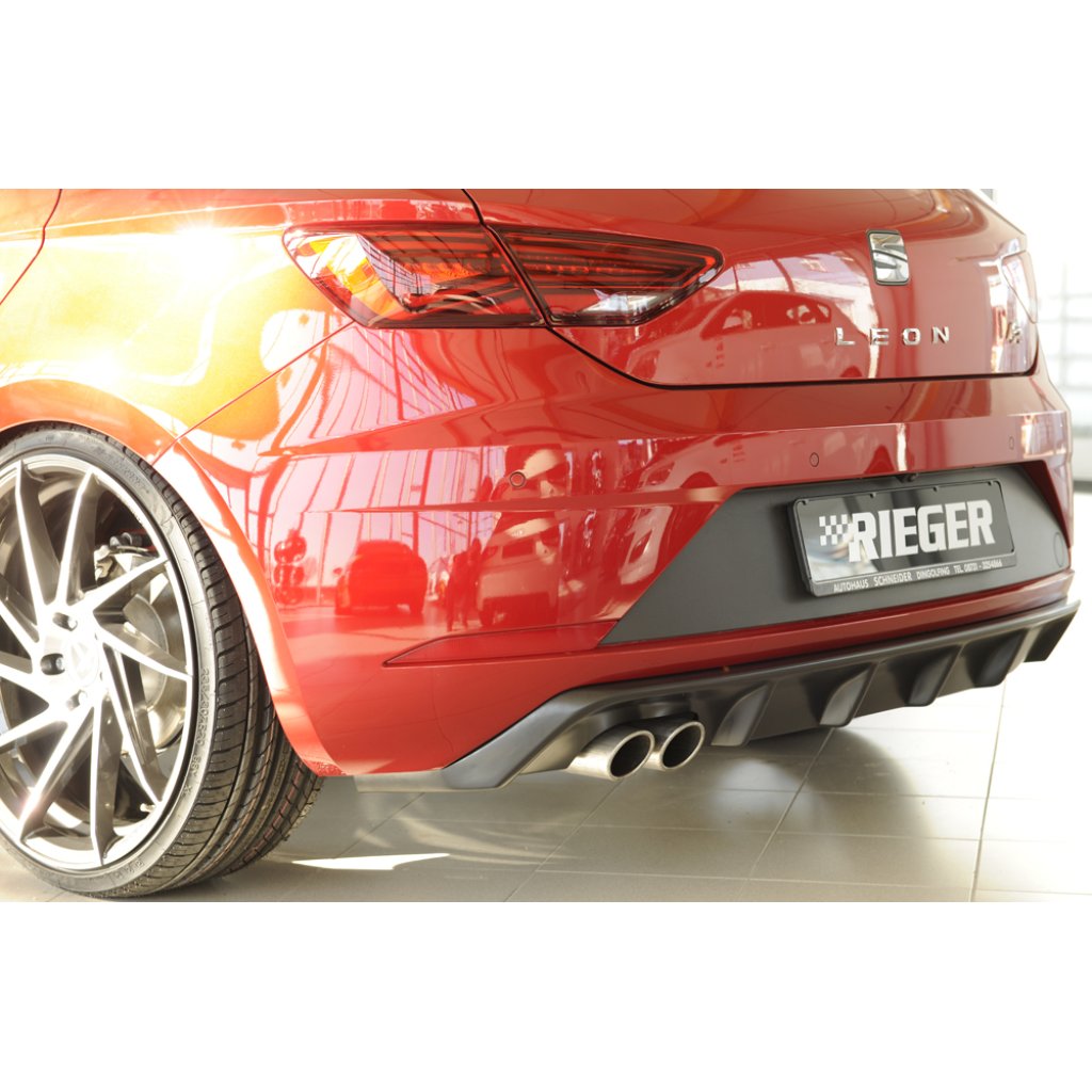 Rieger vložka zadního nárazníku pro Seat Leon FR 5F 3-dvéř. (sc), 5-dvéř. po faceliftu, plast ABS bez povrchové úpravy, pro dvojitou koncovku vlevo