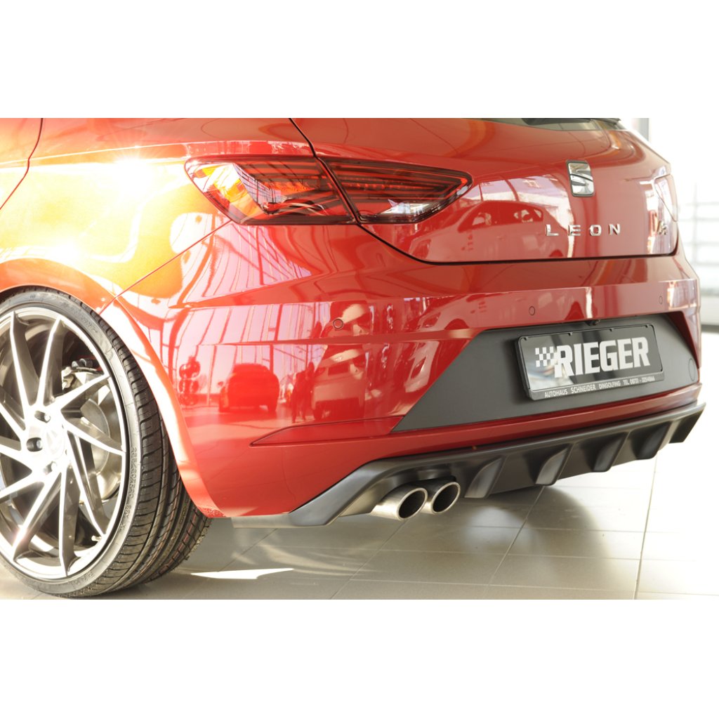 Rieger vložka zadního nárazníku pro Seat Leon FR 5F 3-dvéř. (sc), 5-dvéř. po faceliftu, plast ABS bez povrchové úpravy, pro dvojitou koncovku vlevo