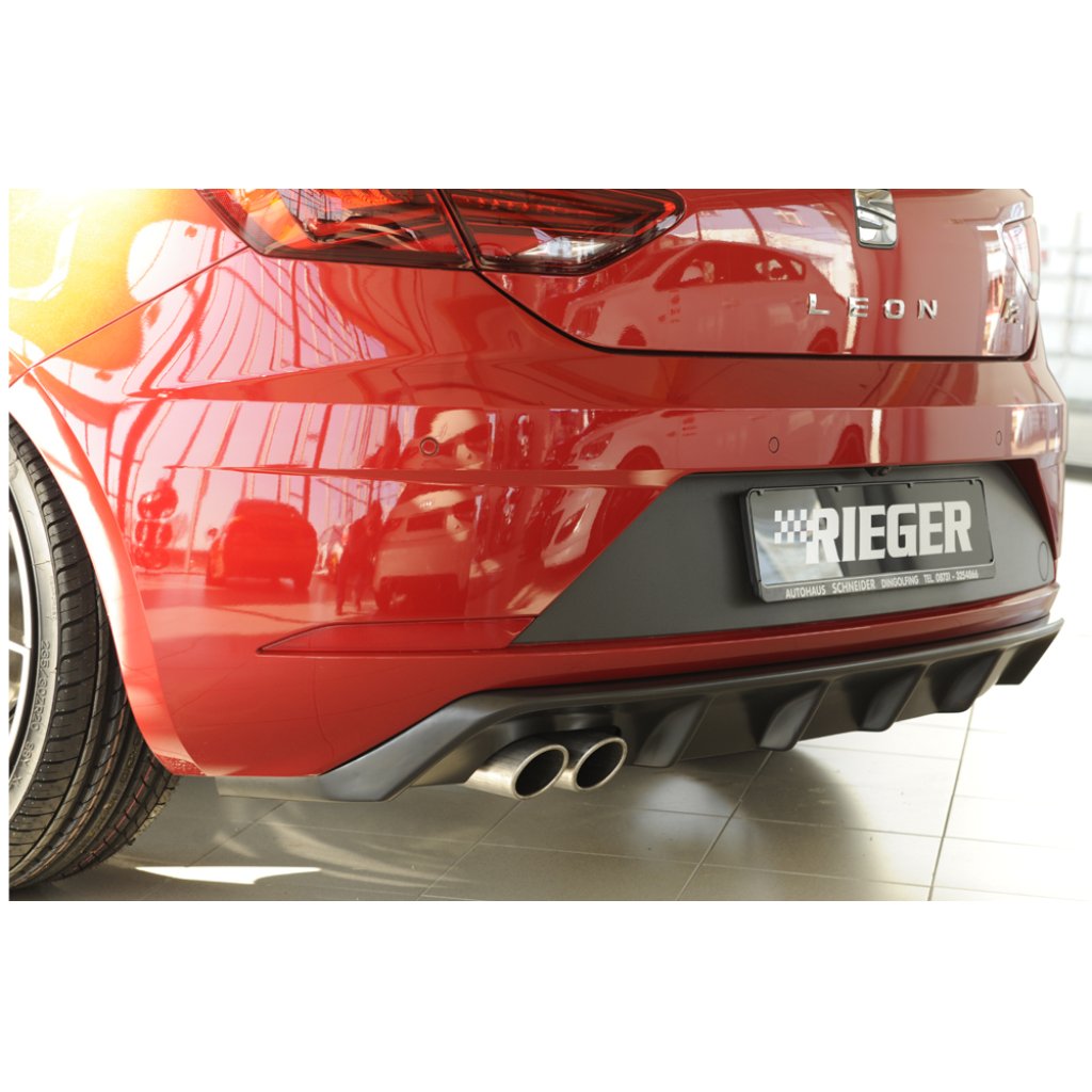Rieger vložka zadního nárazníku pro Seat Leon FR 5F 3-dvéř. (sc), 5-dvéř. po faceliftu, plast ABS bez povrchové úpravy, pro dvojitou koncovku vlevo