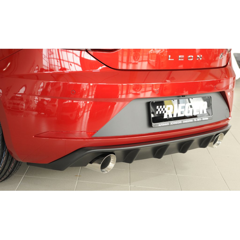 Rieger vložka zadního nárazníku pro Seat Leon FR 5F 3-dvéř. (sc), 5-dvéř. po faceliftu, plast ABS bez povrchové úpravy, pro sportovní koncovky na obou stranách 100 mm
