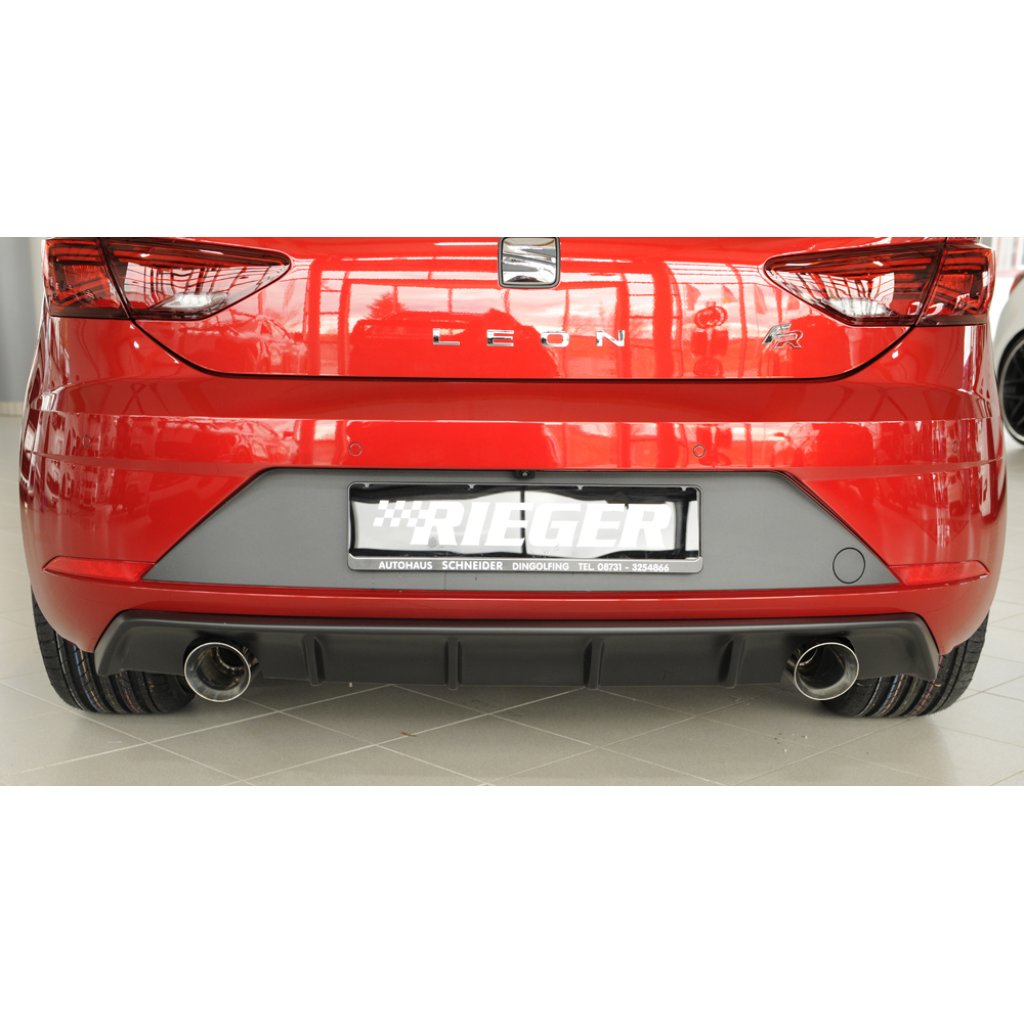 Rieger vložka zadního nárazníku pro Seat Leon FR 5F 3-dvéř. (sc), 5-dvéř. po faceliftu, plast ABS bez povrchové úpravy, pro sportovní koncovky na obou stranách 100 mm