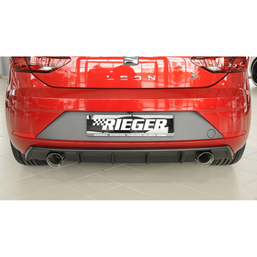 Rieger vložka zadního nárazníku pro Seat Leon FR 5F 3-dvéř. (sc), 5-dvéř. po faceliftu, plast ABS bez povrchové úpravy, pro sportovní koncovky na obou stranách 100 mm