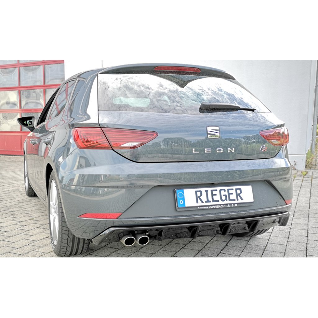 Rieger vložka zadního nárazníku pro Seat Leon FR 5F 3-dvéř. (sc), 5-dvéř. po faceliftu, plast ABS lakovaný do černé lesklé barvy, pro dvojitou koncovku vlevo