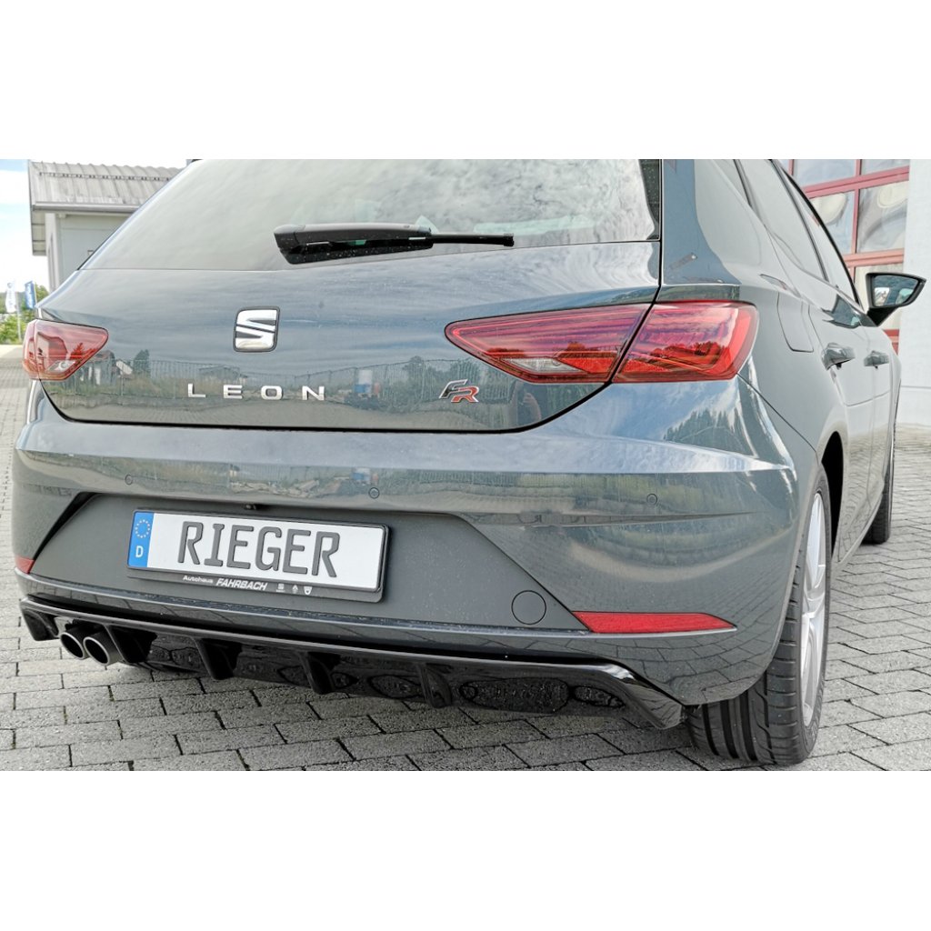Rieger vložka zadního nárazníku pro Seat Leon FR 5F 3-dvéř. (sc), 5-dvéř. po faceliftu, plast ABS lakovaný do černé lesklé barvy, pro dvojitou koncovku vlevo