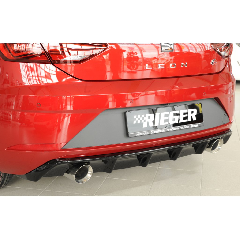 Rieger vložka zadního nárazníku pro Seat Leon FR 5F 3-dvéř. (sc), 5-dvéř. po faceliftu, plast ABS lakovaný do černé lesklé barvy, pro sportovní koncovky na obou stranách 100 mm
