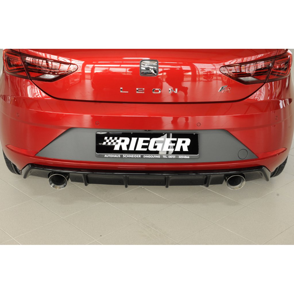 Rieger vložka zadního nárazníku pro Seat Leon FR 5F 3-dvéř. (sc), 5-dvéř. po faceliftu, plast ABS lakovaný do černé lesklé barvy, pro sportovní koncovky na obou stranách 100 mm