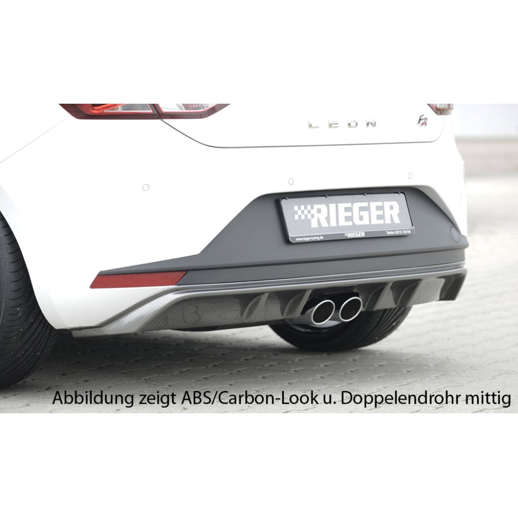 Rieger vložka zadního nárazníku pro Seat Leon FR 5F 3-dvéř. (sc), 5-dvéř. před faceliftem, plast ABS bez povrchové úpravy, pro dvojité koncovky na obou stranách
