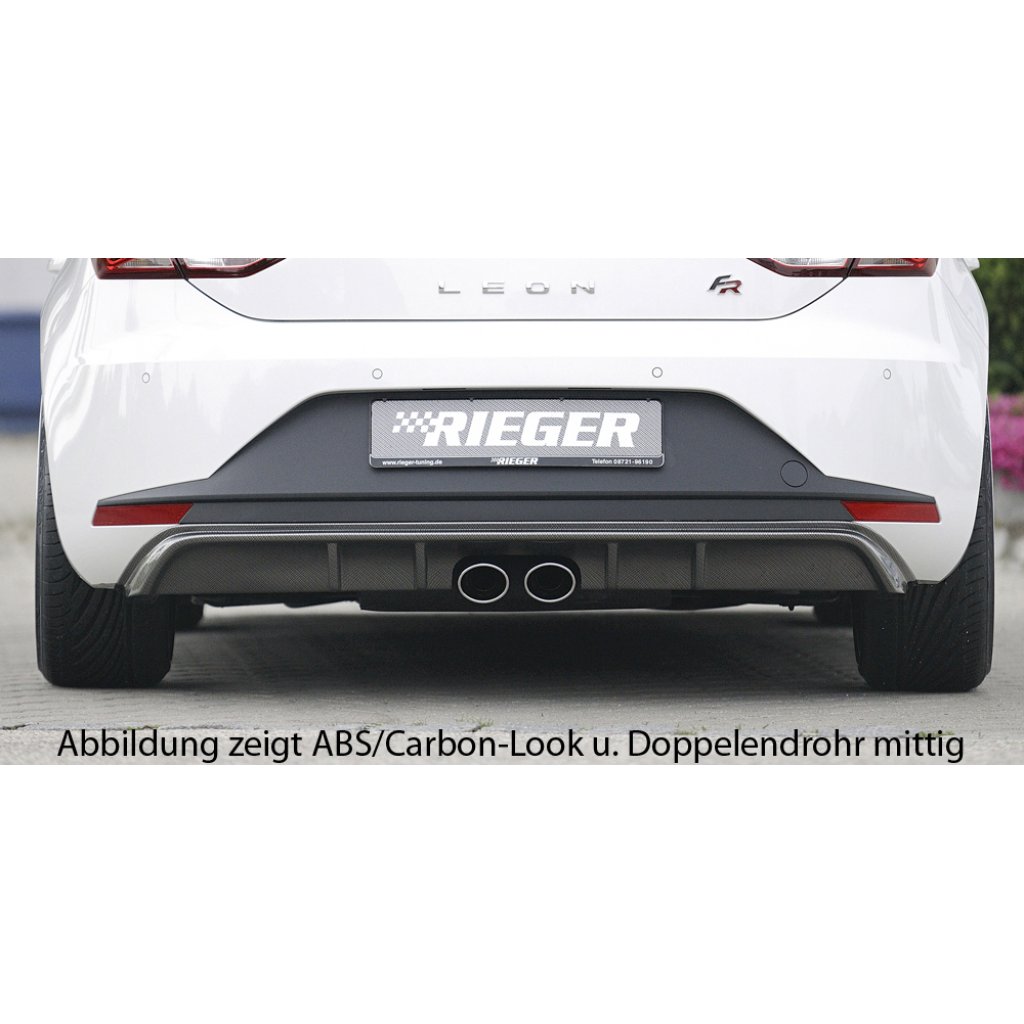 Rieger vložka zadního nárazníku pro Seat Leon FR 5F 3-dvéř. (sc), 5-dvéř. před faceliftem, plast ABS lakovaný do černé lesklé barvy, pro dvojité koncovky na obou stranách