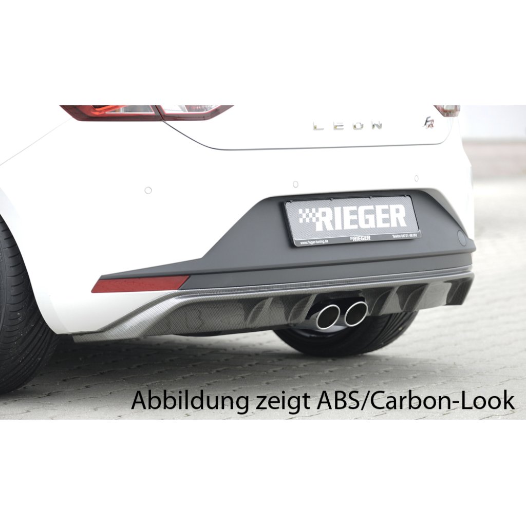 Rieger vložka zadního nárazníku pro Seat Leon FR 5F 3-dvéř. (sc), 5-dvéř. před faceliftem, plast ABS lakovaný do černé lesklé barvy, pro dvojitou koncovku uprostřed