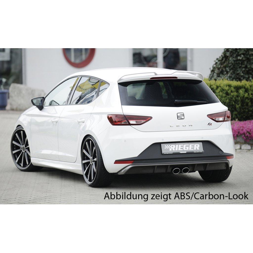 Rieger vložka zadního nárazníku pro Seat Leon FR 5F 3-dvéř. (sc), 5-dvéř. před faceliftem, plast ABS lakovaný do černé lesklé barvy, pro dvojitou koncovku uprostřed