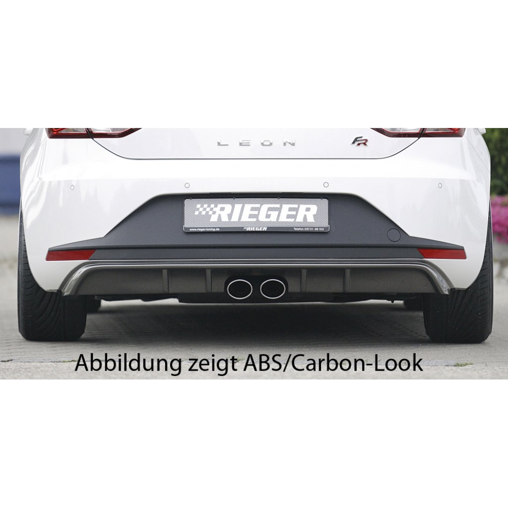Rieger vložka zadního nárazníku pro Seat Leon FR 5F 3-dvéř. (sc), 5-dvéř. před faceliftem, plast ABS lakovaný do černé lesklé barvy, pro dvojitou koncovku uprostřed