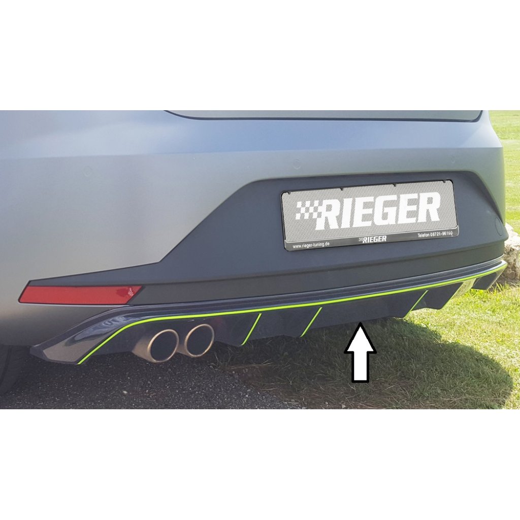 Rieger vložka zadního nárazníku pro Seat Leon FR 5F 3-dvéř. (sc), 5-dvéř. před faceliftem, plast ABS lakovaný do černé lesklé barvy, pro dvojitou koncovku vlevo