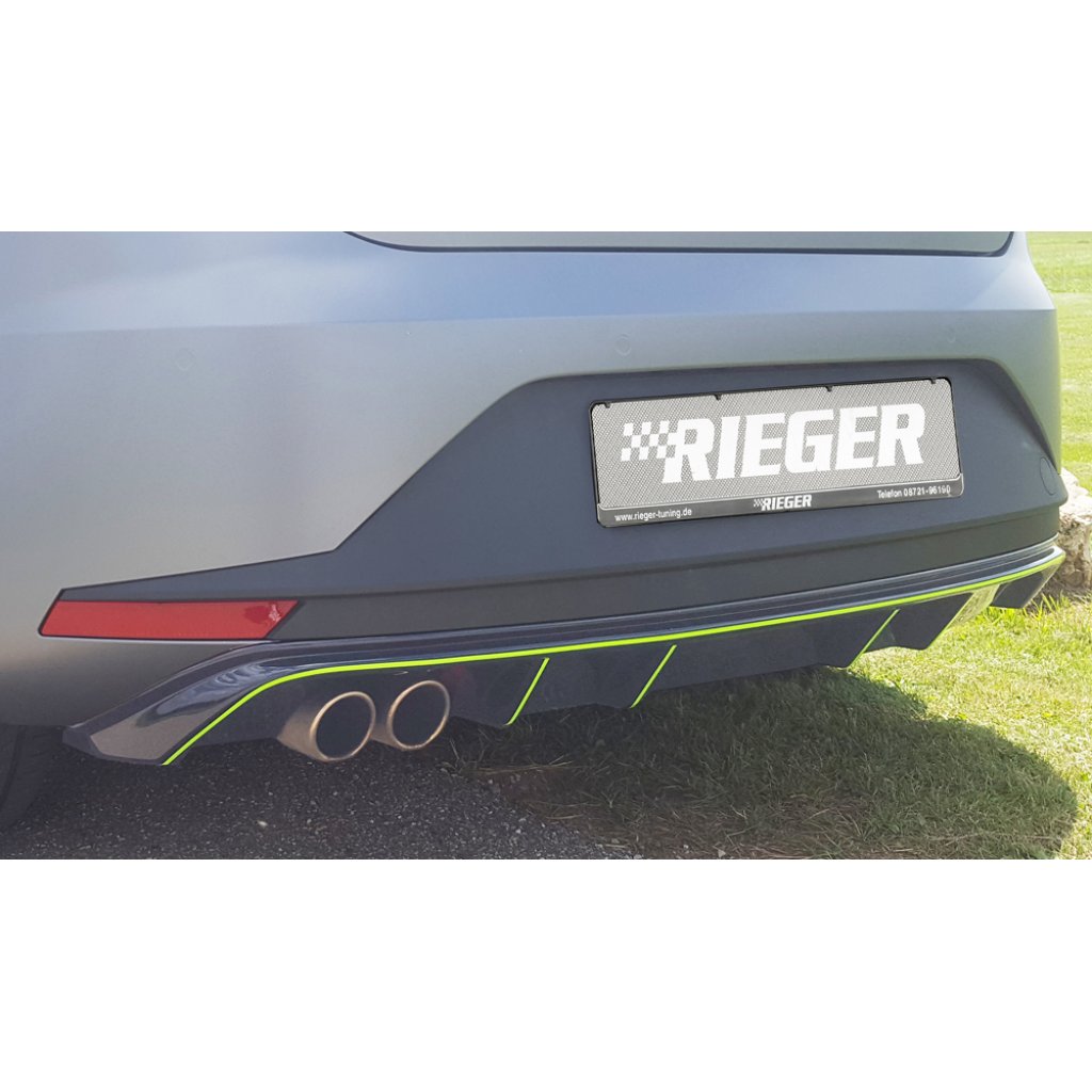 Rieger vložka zadního nárazníku pro Seat Leon FR 5F 3-dvéř. (sc), 5-dvéř. před faceliftem, plast ABS lakovaný do černé lesklé barvy, pro dvojitou koncovku vlevo