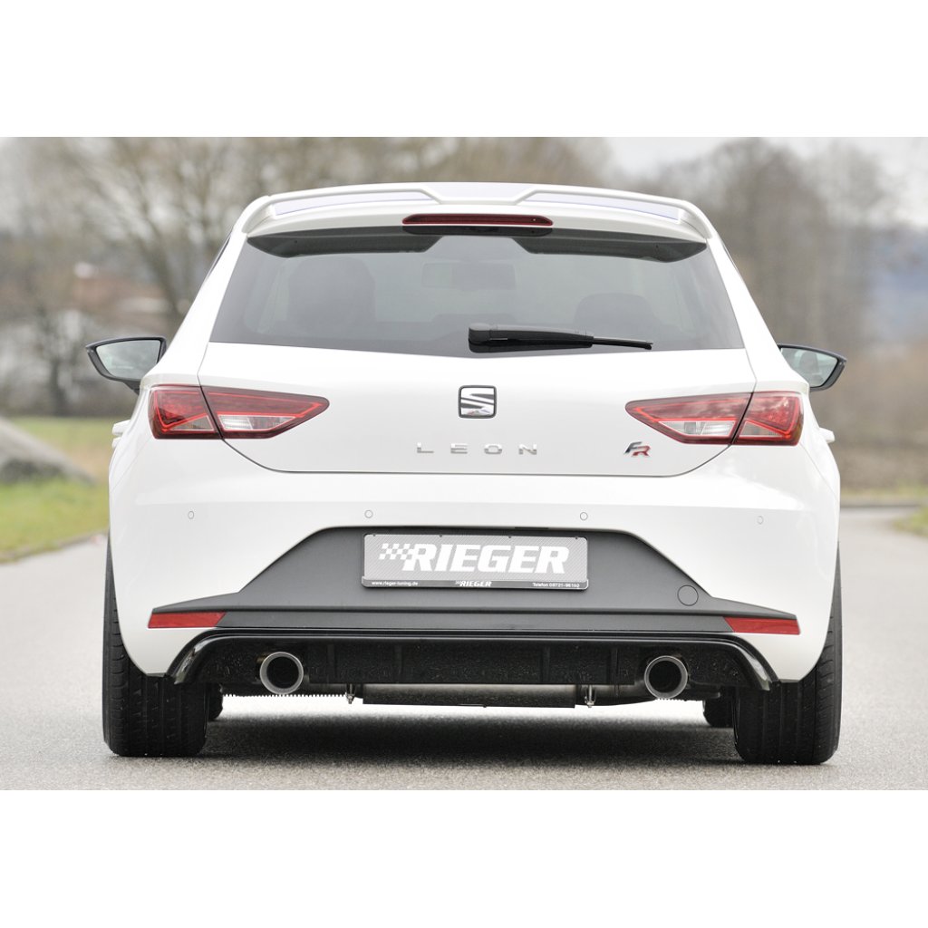 Rieger vložka zadního nárazníku pro Seat Leon FR 5F 3-dvéř. (sc), 5-dvéř. před faceliftem, plast ABS lakovaný do černé lesklé barvy, pro sportovní koncovky na obou stranách 100 mm