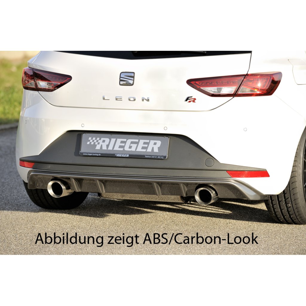 Rieger vložka zadního nárazníku pro Seat Leon FR 5F 3-dvéř. (sc), 5-dvéř. před faceliftem, plast ABS lakovaný do černé lesklé barvy, pro sportovní koncovky na obou stranách 100 mm