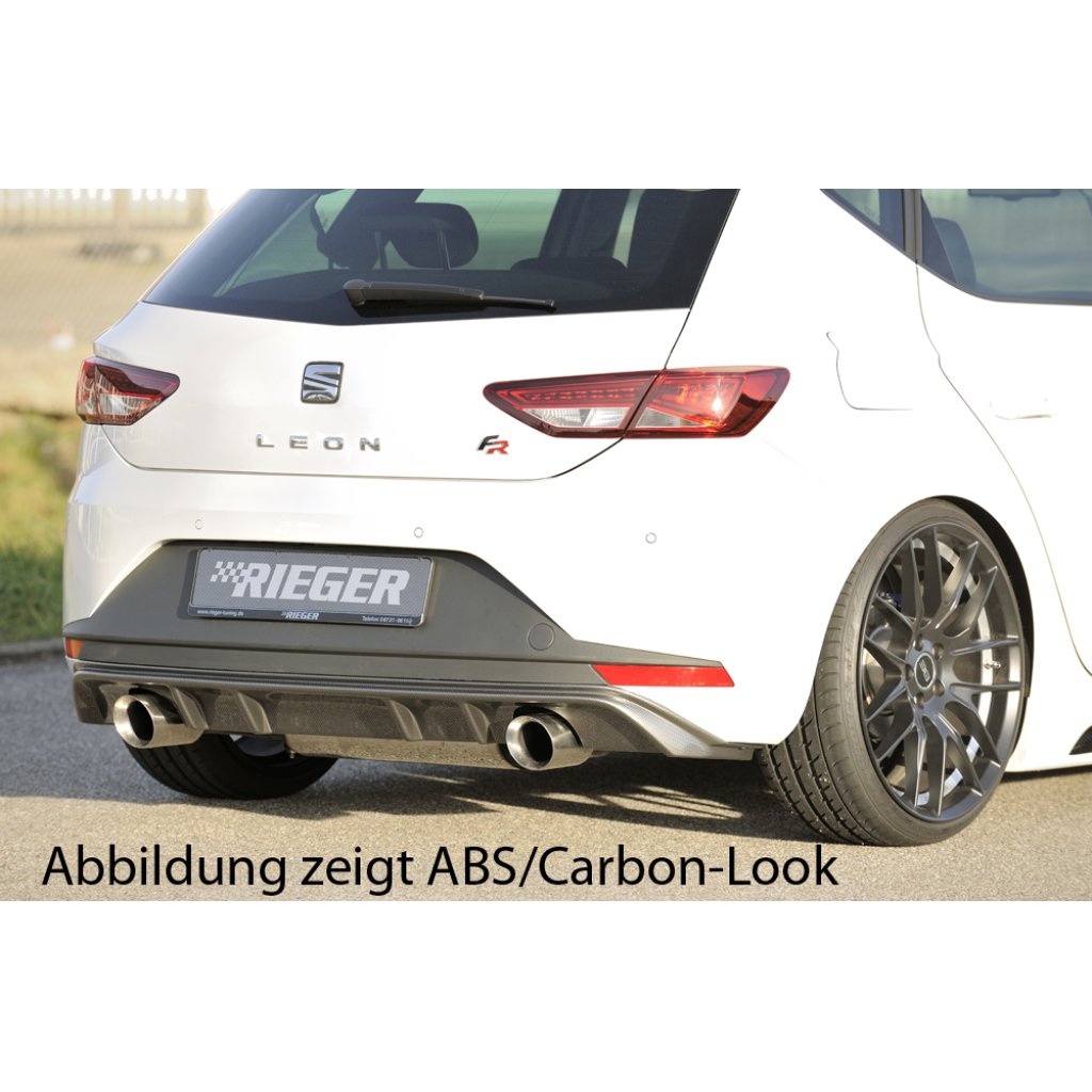 Rieger vložka zadního nárazníku pro Seat Leon FR 5F 3-dvéř. (sc), 5-dvéř. před faceliftem, plast ABS lakovaný do černé lesklé barvy, pro sportovní koncovky na obou stranách 100 mm