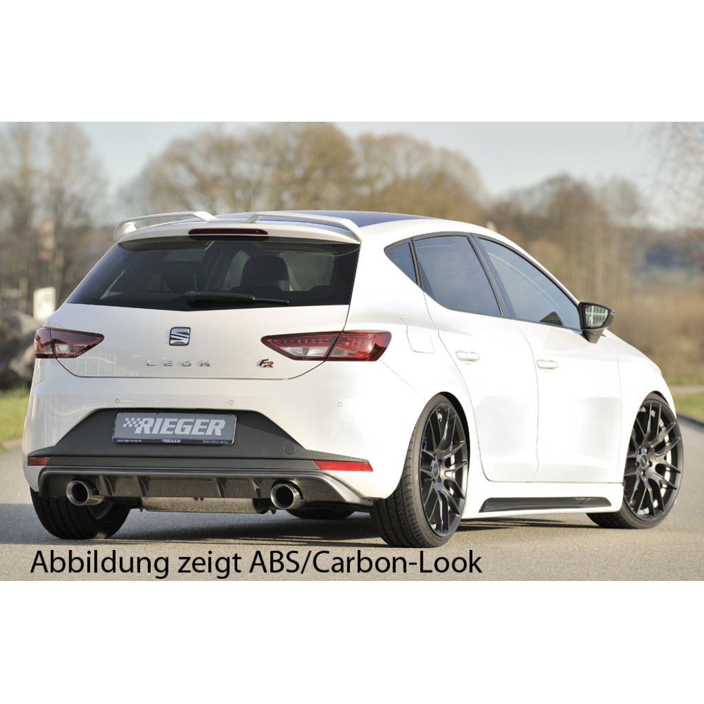 Rieger vložka zadního nárazníku pro Seat Leon FR 5F 3-dvéř. (sc), 5-dvéř. před faceliftem, plast ABS lakovaný do černé lesklé barvy, pro sportovní koncovky na obou stranách 100 mm
