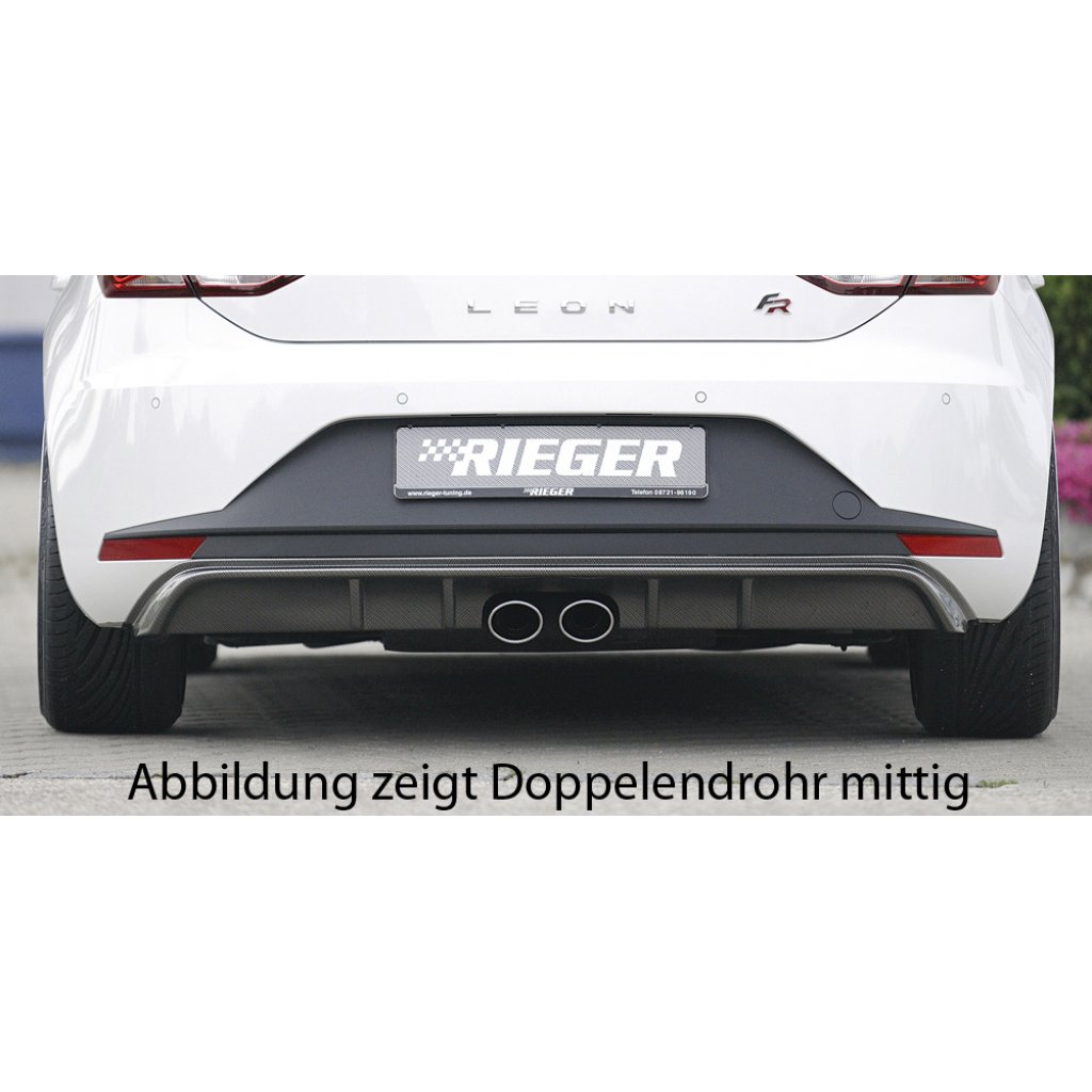Rieger vložka zadního nárazníku pro Seat Leon FR 5F 3-dvéř. (sc), 5-dvéř. před faceliftem, plast ABS s povrchovou úpravou Carbon-Look, pro dvojité koncovky na obou stranách