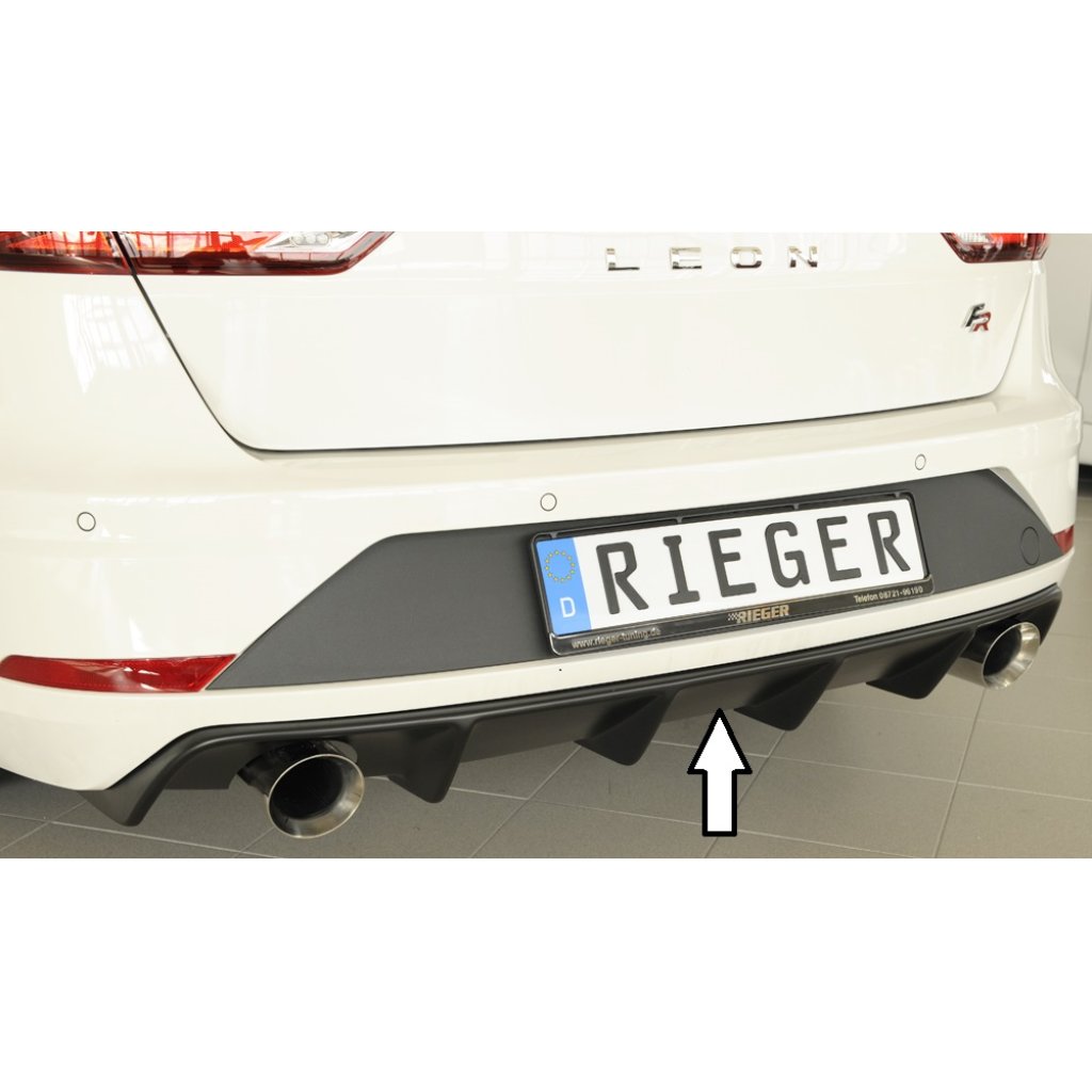 Rieger vložka zadního nárazníku pro Seat Leon FR 5F 5-dvéř. (ST/Combi) po faceliftu, plast ABS bez povrchové úpravy, pro sportovní koncovky na obou stranách 100 mm