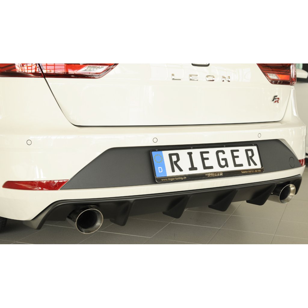 Rieger vložka zadního nárazníku pro Seat Leon FR 5F 5-dvéř. (ST/Combi) po faceliftu, plast ABS bez povrchové úpravy, pro sportovní koncovky na obou stranách 100 mm