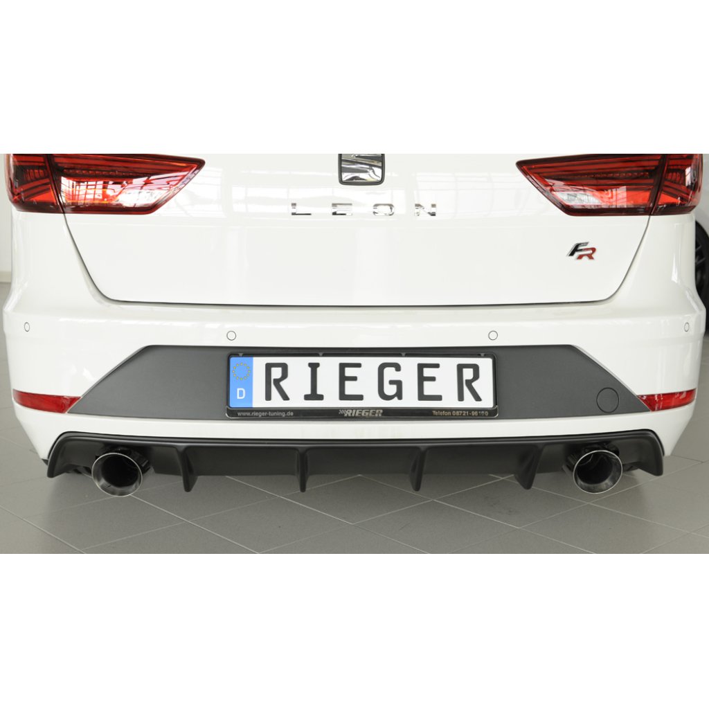 Rieger vložka zadního nárazníku pro Seat Leon FR 5F 5-dvéř. (ST/Combi) po faceliftu, plast ABS bez povrchové úpravy, pro sportovní koncovky na obou stranách 100 mm