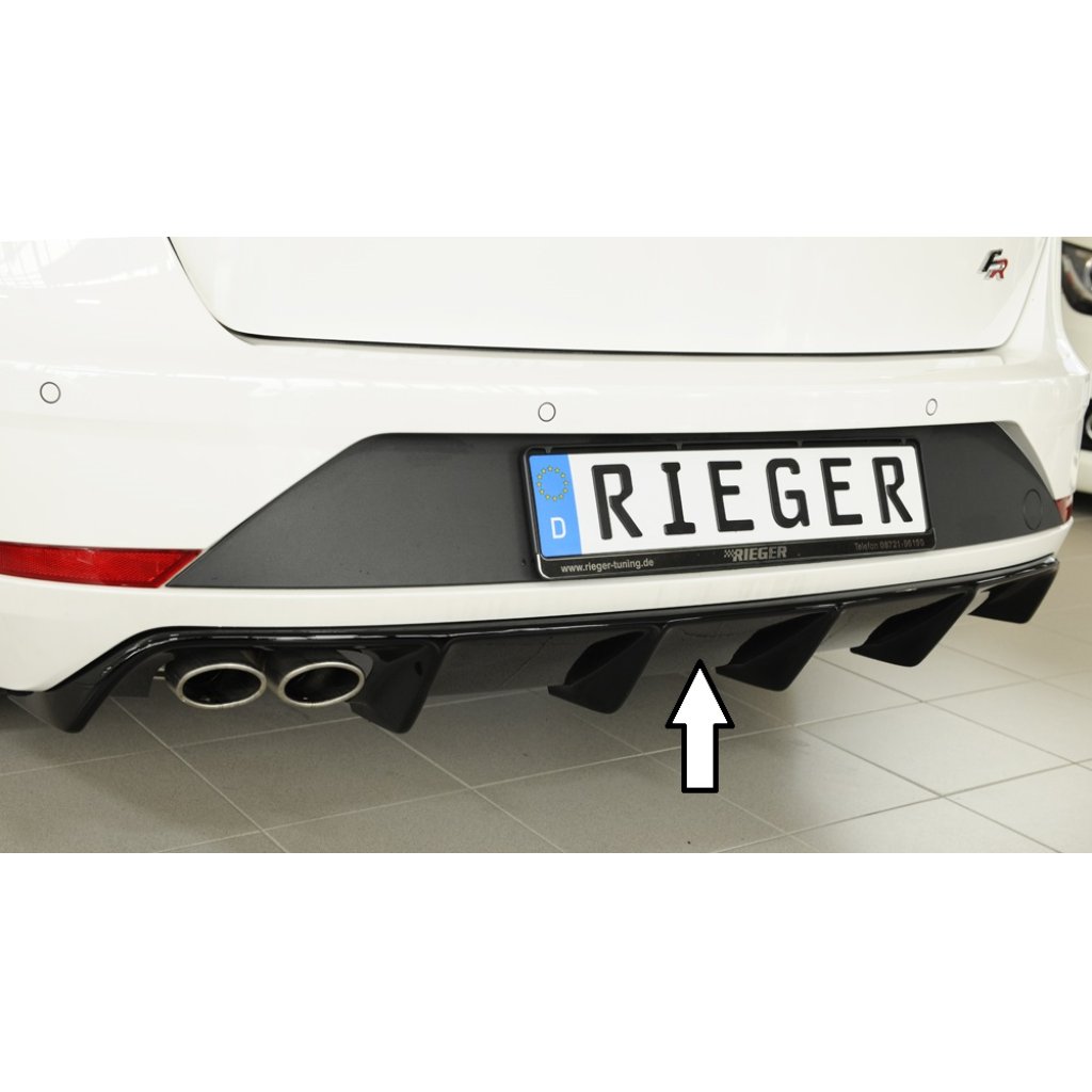 Rieger vložka zadního nárazníku pro Seat Leon FR 5F 5-dvéř. (ST/Combi) po faceliftu, plast ABS lakovaný do černé lesklé barvy, pro dvojitou koncovku vlevo