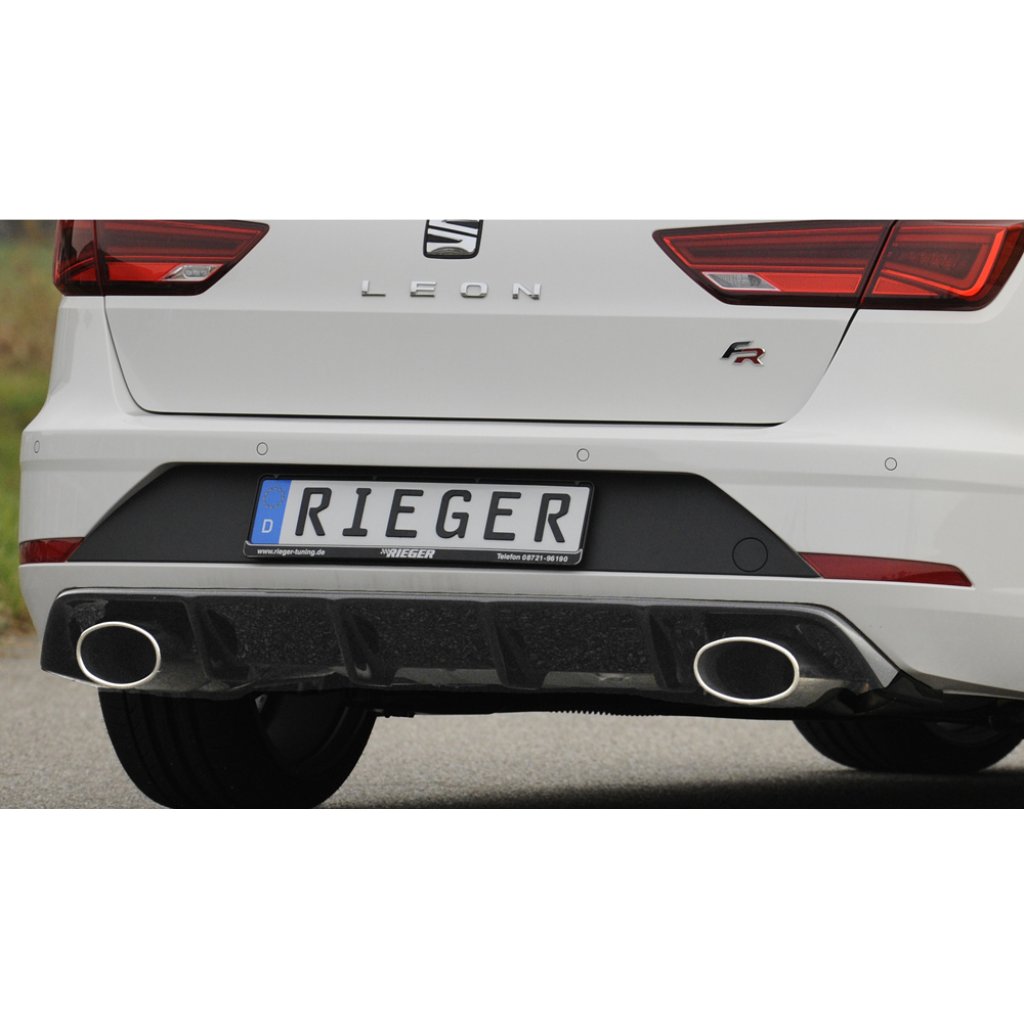 Rieger vložka zadního nárazníku pro Seat Leon FR 5F 5-dvéř. (ST/Combi) po faceliftu, plast ABS lakovaný do černé lesklé barvy, pro sport. koncovky na obou stranách 152x95mm