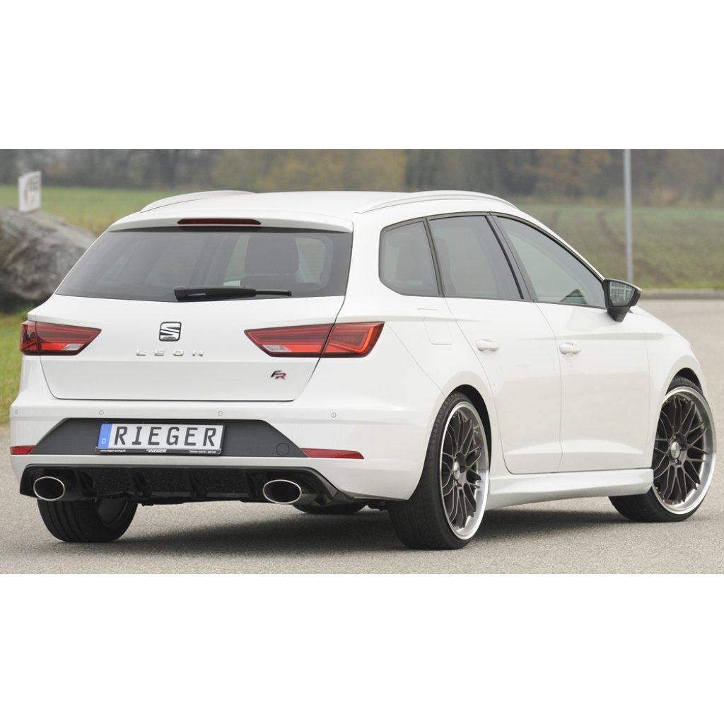 Rieger vložka zadního nárazníku pro Seat Leon FR 5F 5-dvéř. (ST/Combi) po faceliftu, plast ABS lakovaný do černé lesklé barvy, pro sport. koncovky na obou stranách 152x95mm