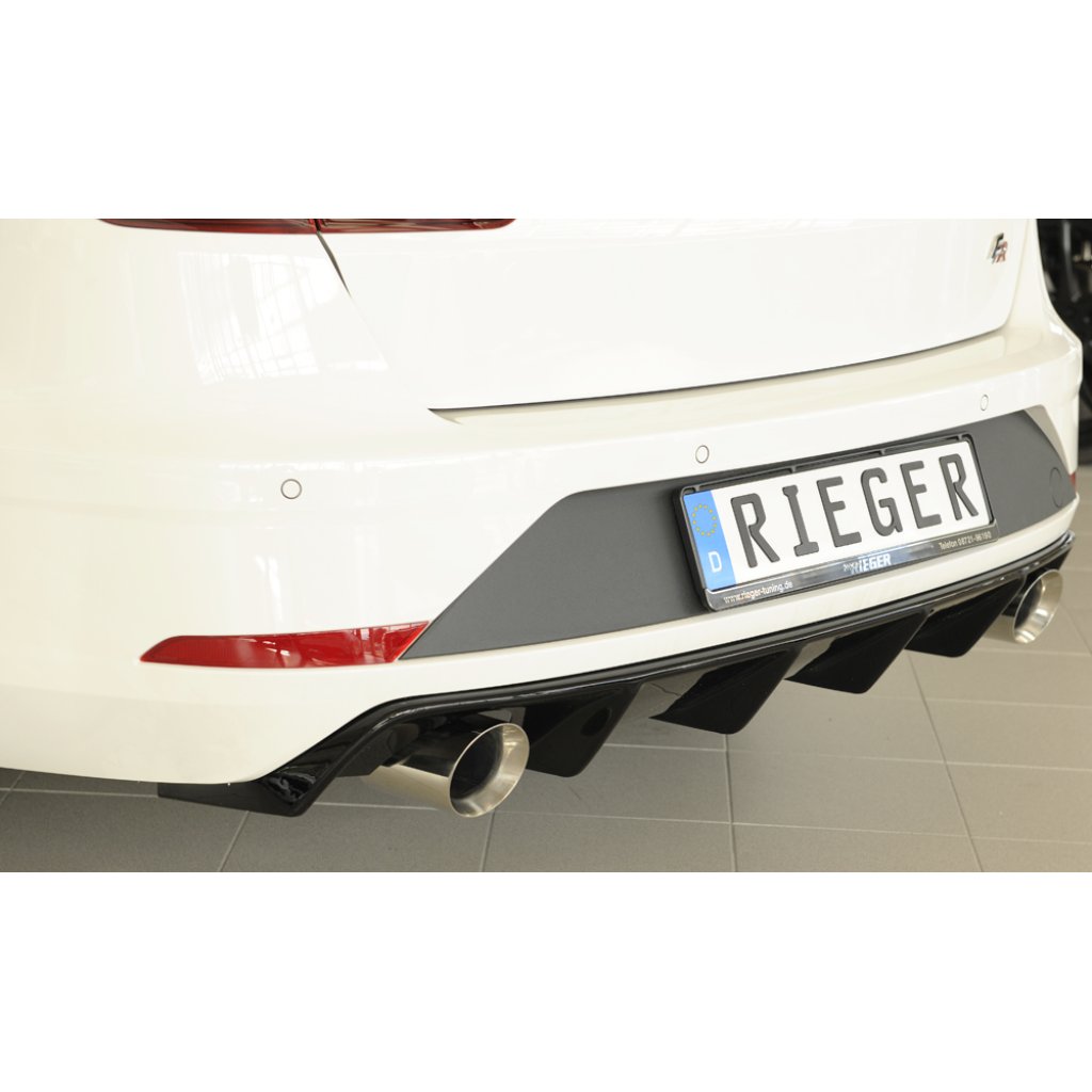 Rieger vložka zadního nárazníku pro Seat Leon FR 5F 5-dvéř. (ST/Combi) po faceliftu, plast ABS lakovaný do černé lesklé barvy, pro sportovní koncovky na obou stranách 100 mm