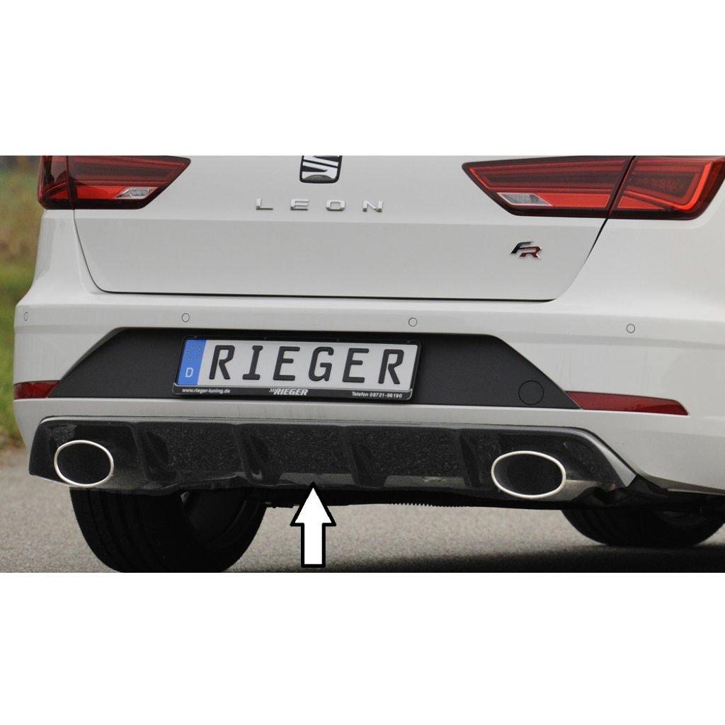 Rieger vložka zadního nárazníku pro Seat Leon FR 5F 5-dvéř. (ST/Combi) po faceliftu, plast ABS lakovaný do černé lesklé barvy, pro sportovní koncovky na obou stranách 152x95 mm