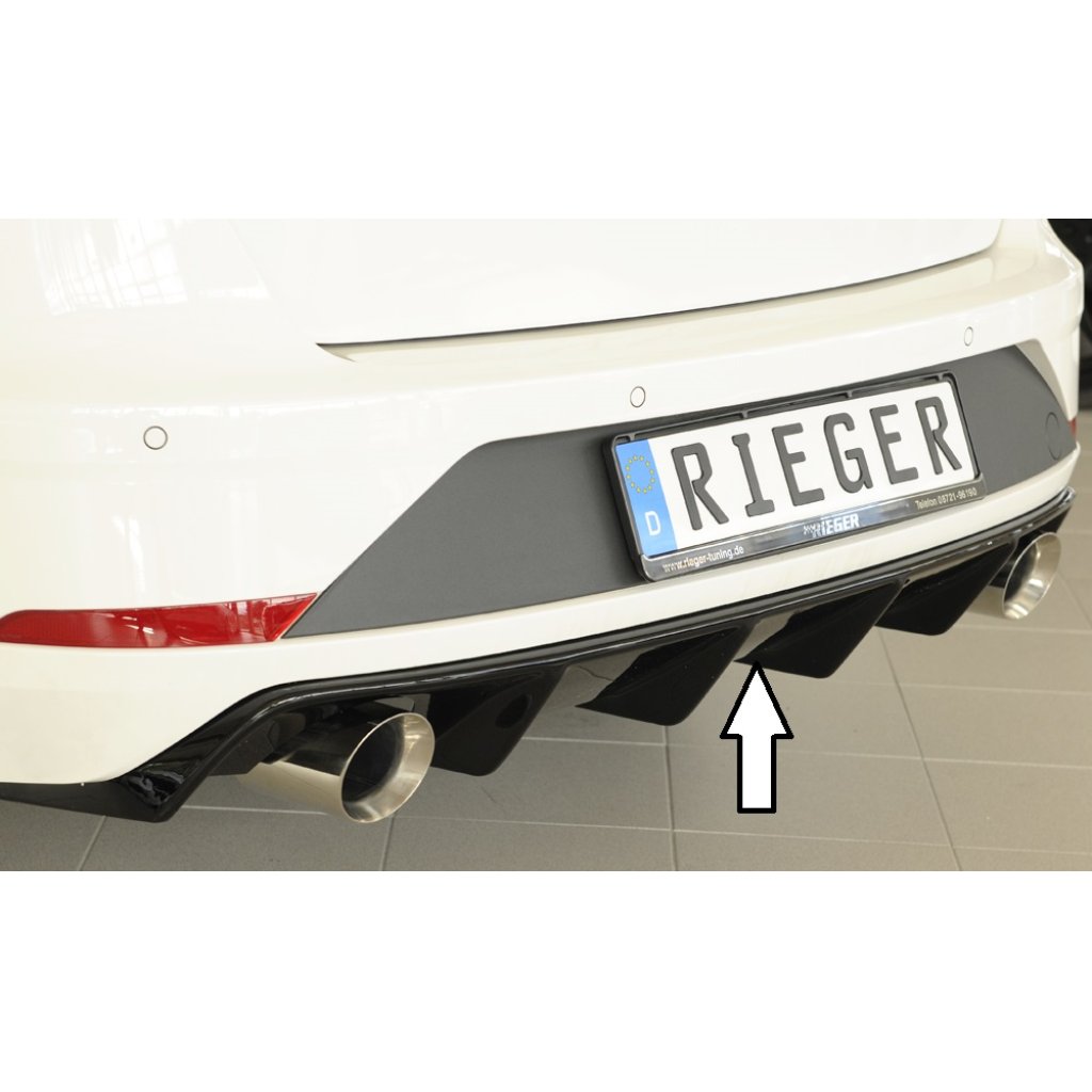 Rieger vložka zadního nárazníku pro Seat Leon FR 5F 5-dvéř. (ST/Combi) po faceliftu, plast ABS lakovaný do černé lesklé barvy, pro sportovní koncovky na obou stranách o průměru 100mm
