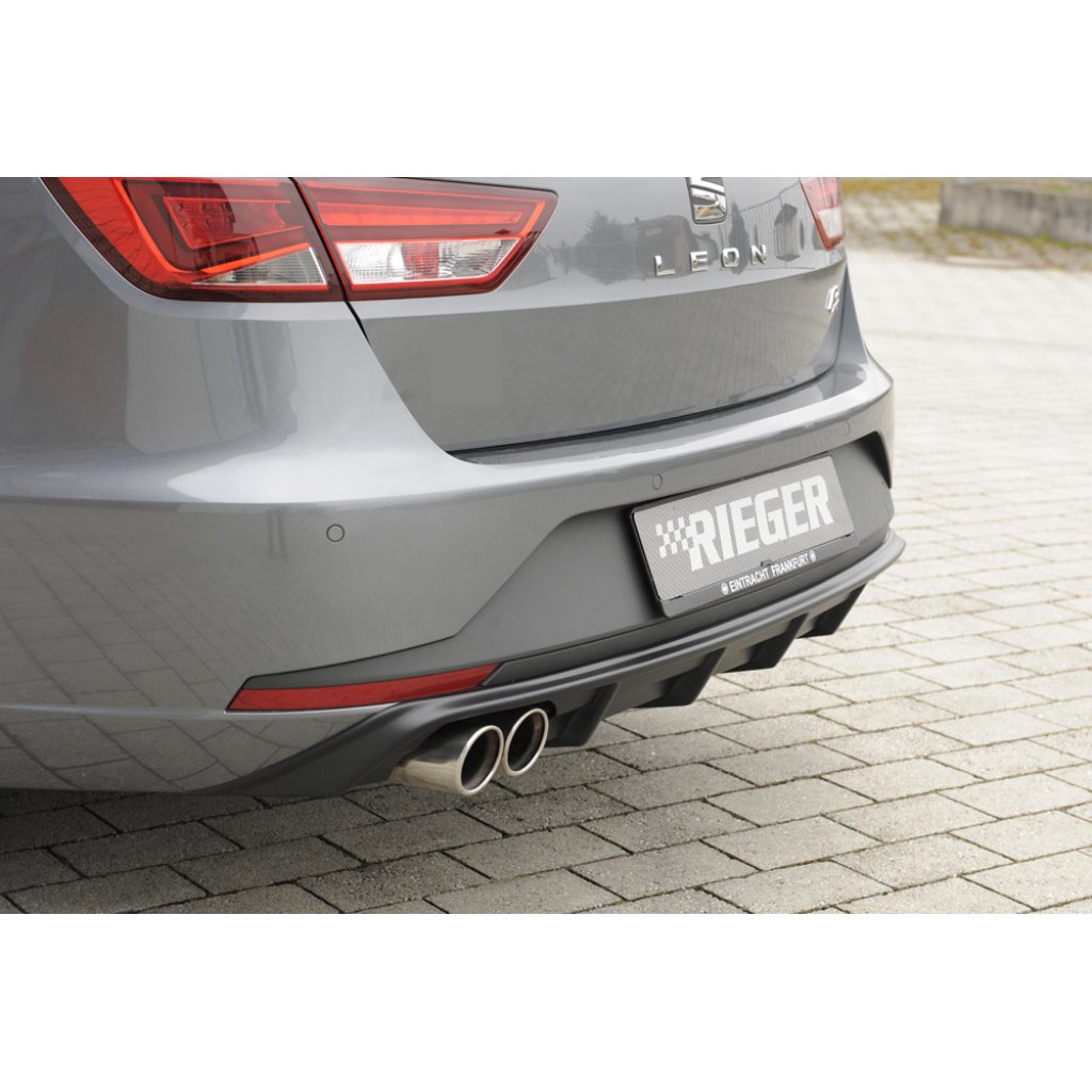 Rieger vložka zadního nárazníku pro Seat Leon FR 5F 5-dvéř. (ST/Combi) před faceliftem, plast ABS bez povrchové úpravy, pro dvojitou koncovku vlevo
