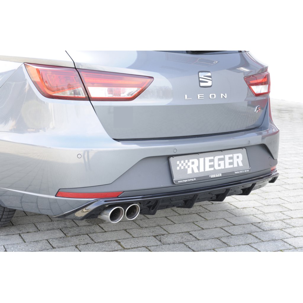 Rieger vložka zadního nárazníku pro Seat Leon FR 5F 5-dvéř. (ST/Combi) před faceliftem, plast ABS lakovaný do černé lesklé barvy, pro dvojitou koncovku vlevo