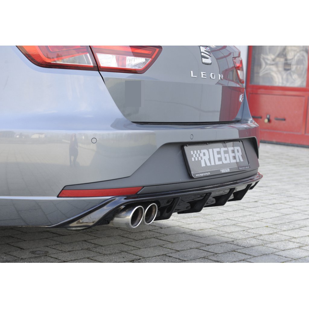 Rieger vložka zadního nárazníku pro Seat Leon FR 5F 5-dvéř. (ST/Combi) před faceliftem, plast ABS lakovaný do černé lesklé barvy, pro dvojitou koncovku vlevo