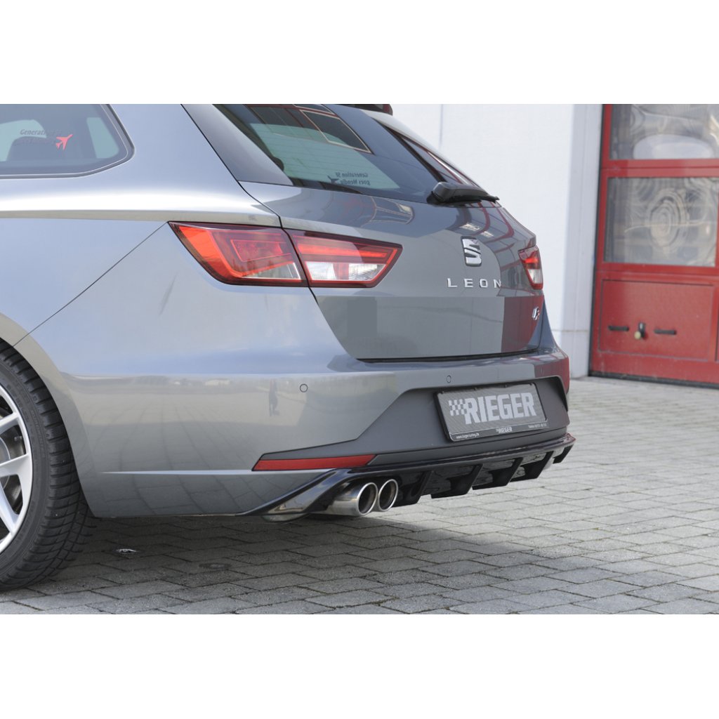 Rieger vložka zadního nárazníku pro Seat Leon FR 5F 5-dvéř. (ST/Combi) před faceliftem, plast ABS lakovaný do černé lesklé barvy, pro dvojitou koncovku vlevo