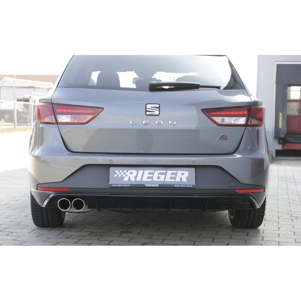 Rieger vložka zadního nárazníku pro Seat Leon FR 5F 5-dvéř. (ST/Combi) před faceliftem, plast ABS lakovaný do černé lesklé barvy, pro dvojitou koncovku vlevo