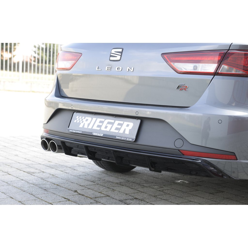 Rieger vložka zadního nárazníku pro Seat Leon FR 5F 5-dvéř. (ST/Combi) před faceliftem, plast ABS lakovaný do černé lesklé barvy, pro dvojitou koncovku vlevo