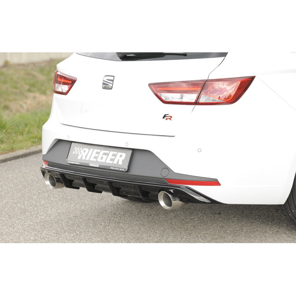 Rieger vložka zadního nárazníku pro Seat Leon FR 5F 5-dvéř. (ST/Combi) před faceliftem, plast ABS lakovaný do černé lesklé barvy, pro sportovní koncovky na obou stranách 100 mm