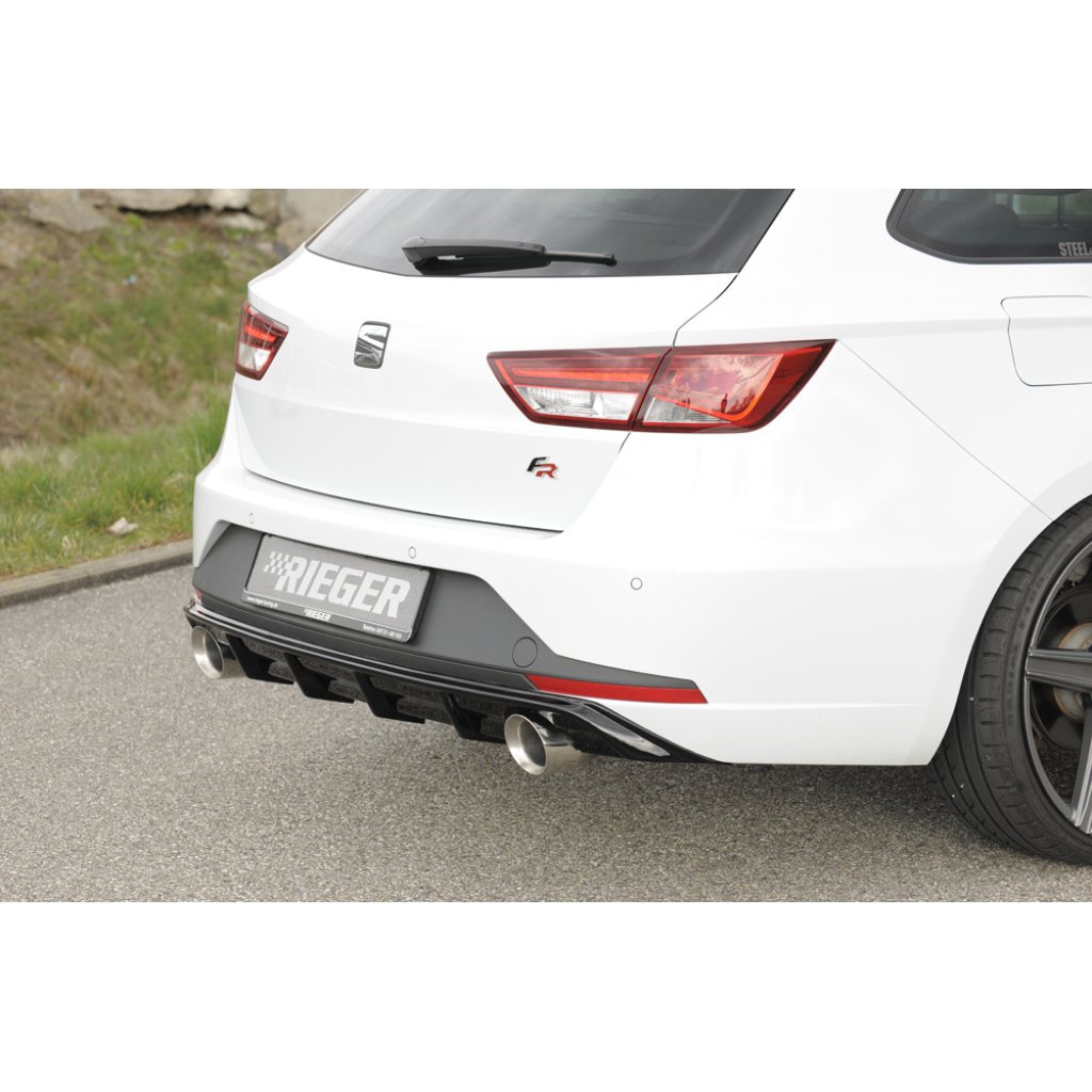 Rieger vložka zadního nárazníku pro Seat Leon FR 5F 5-dvéř. (ST/Combi) před faceliftem, plast ABS lakovaný do černé lesklé barvy, pro sportovní koncovky na obou stranách 100 mm
