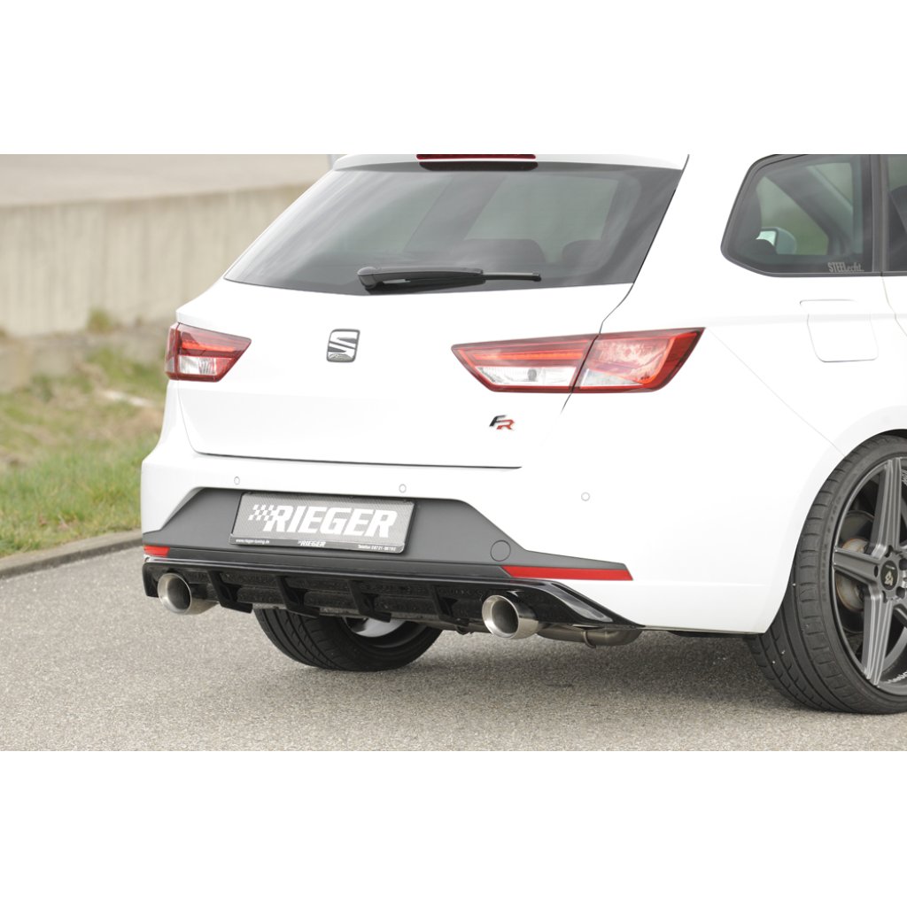 Rieger vložka zadního nárazníku pro Seat Leon FR 5F 5-dvéř. (ST/Combi) před faceliftem, plast ABS lakovaný do černé lesklé barvy, pro sportovní koncovky na obou stranách 100 mm